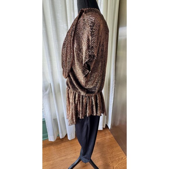 Vintage 1980s jumpsuit, gold metallic overlay top, oversized shoulder pads - Picture 3 of 10